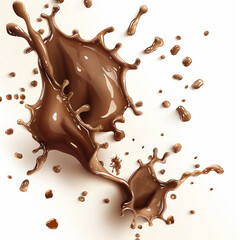 Aromatic Hot Coffee and Chocolate Splash on White Background