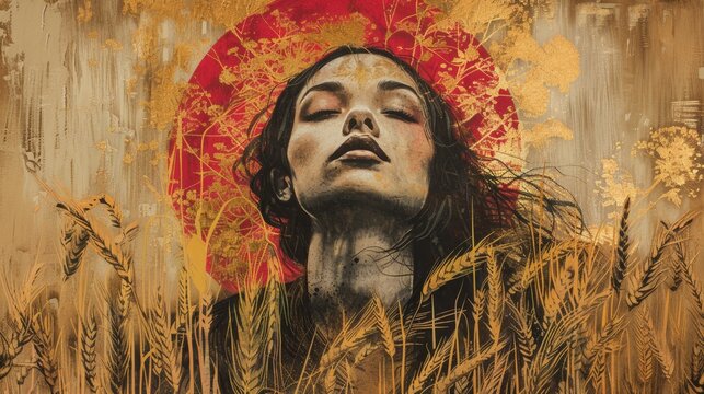 Demeter Surrounded by Golden Fields of Wheat with Warm Natural Lighting

