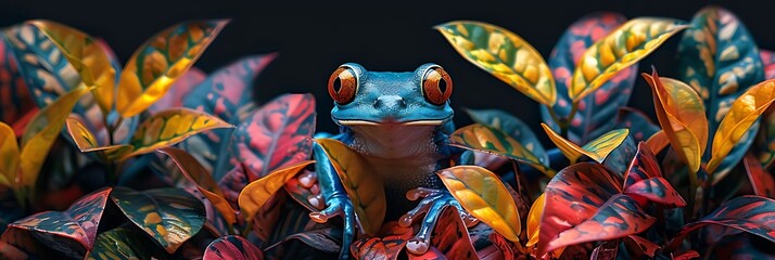 Deep the dense rainforests of Borneo a tiny tree frog named Tiko camouflages himself amongst the vibrant foliage his brightly colored skin blending seamlessly with the lush greenery that surrounds him