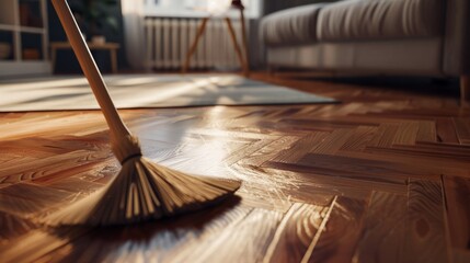 Hardwood floor cleaning with a broom