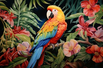 Fototapeta premium Vibrant Tropical bird colorful. Animal wildlife. Generate Ai