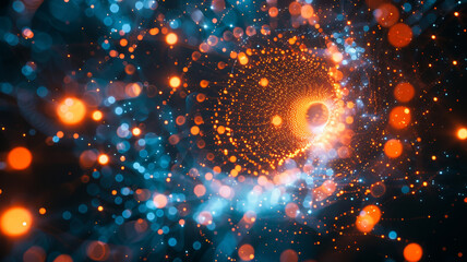 Celestial Swirl,  Cosmic Dance of Orange and Blue Particles