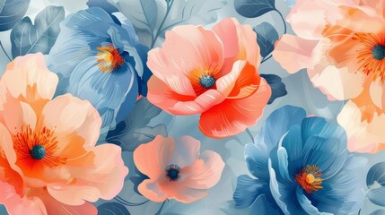 Abstract floral pattern with blooming flowers in pastel colors Oil painting style seamless wallpaper design background vector illustration, Isolated on pastel background