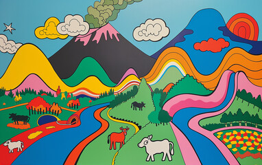 動物がいるのどかな風景