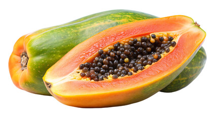 A ripe orange papaya fruit isolated on a white background
