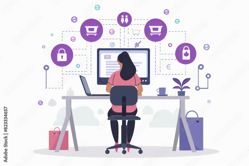 Poster professional working on secure office network with encrypted data protection, illustrating cybersecu