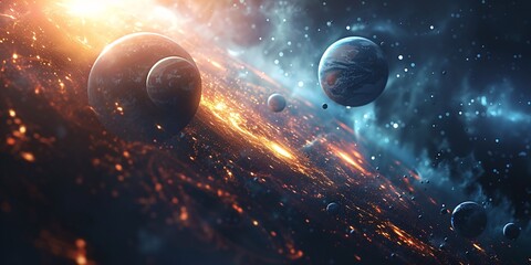 Obraz premium Creation of a solar system, 3D digital artwork.