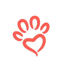 Heart shaped paw print graphic logo design