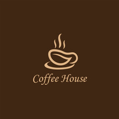 Coffeeshop Logo, Text with Coffee Cup and Swirling Steam, vector logo template