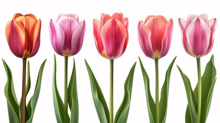 Naklejka premium A collection of twig vernal tulip blossoms isolated on a white background.
