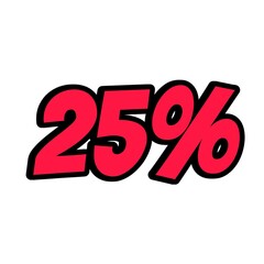 Discount offer price tag, advertising campaign symbol in retail, sales promo marketing, 25% discount sticker. advertisement with isolated white background