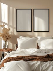 Two frame mockups, modern oriental hanok style bedroom interior