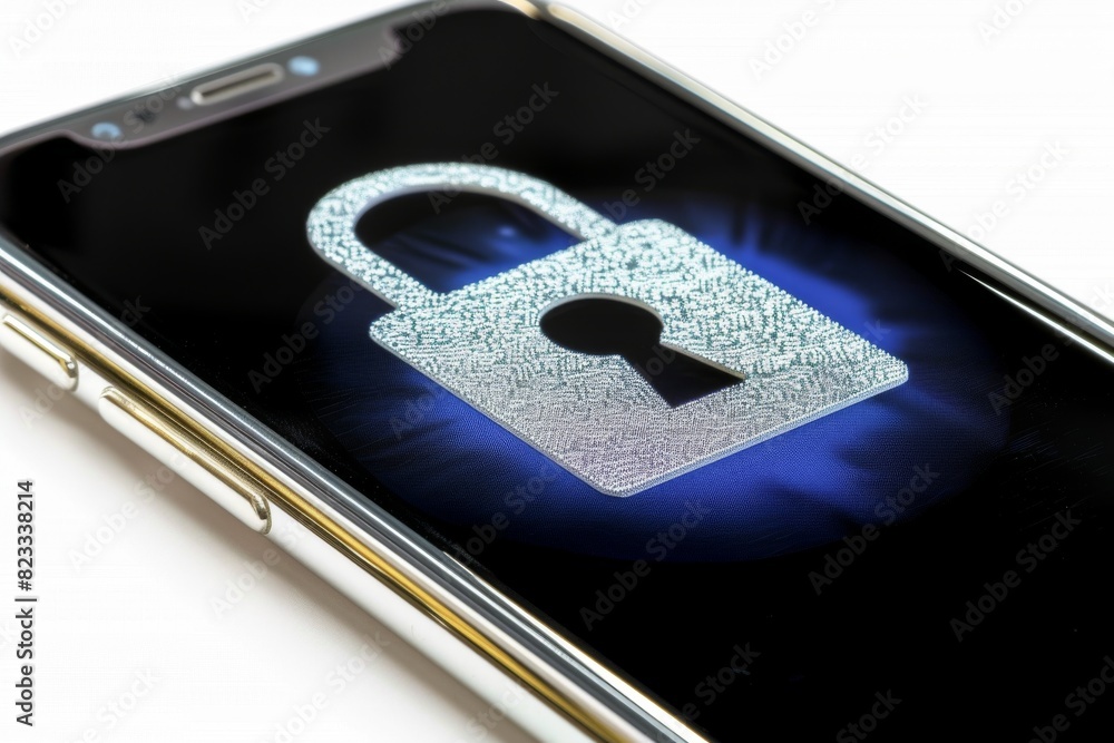 Poster mobile phone showcasing advanced encryption technology for data protection and digital security, fea