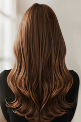 Fototapeta premium Portrait of a beautiful girl with luxurious long hair. Back view