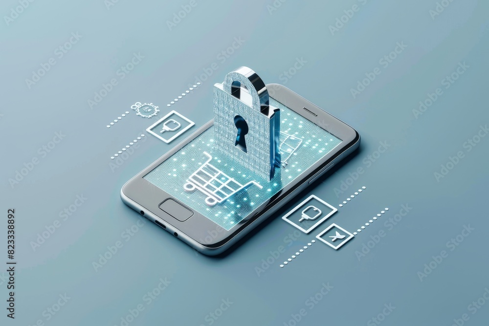 Poster mobile phone with advanced encryption technology ensuring data protection and digital security, feat