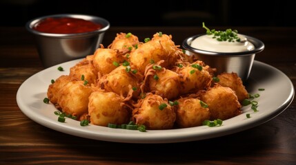 Fototapeta premium Cheesy loaded tater tots appetizer plate