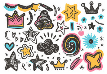 Hand drawn colorful  shapes and squiggles