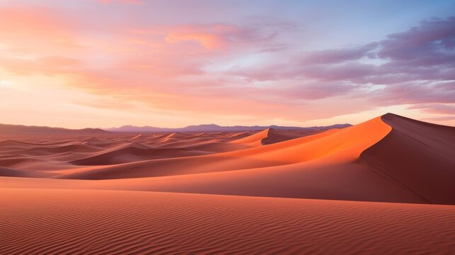 Panoramic sunset over desert sand dunes. - Powered by Adobe