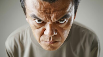 Angry man with intense expression and furrowed brow