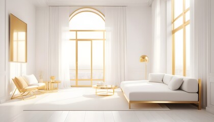 white and gold theme interior modern minimalism photo realism
