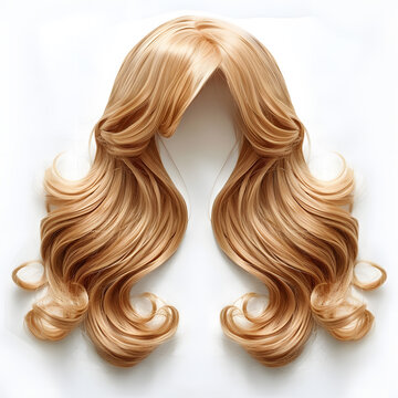 Natural looking long hair cut blonde wig isolated on white background