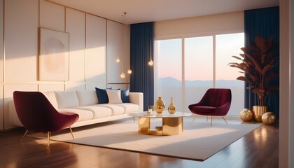 white and gold theme interior modern minimalism photo realism