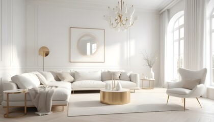 white and gold theme interior modern minimalism photo realism