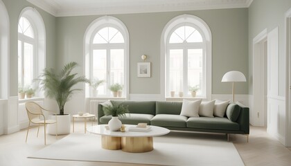 white and gold theme interior modern minimalism photo realism