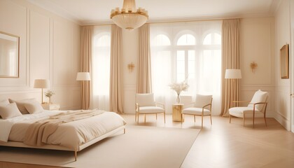 white and gold theme interior modern minimalism photo realism