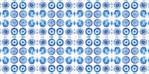 Indigo blue tie-dye handmade textile seamless border. Asian style abstract blotched dyed effect tape.
