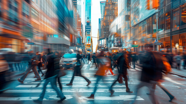 A dynamic image capturing the hustle and bustle of city life during rush hour, generative ai