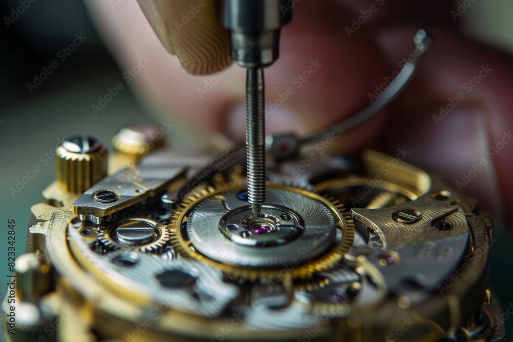 Poster The craft of watchmaking is illustrated by the meticulous assembly of a watch's precise mechanical movement