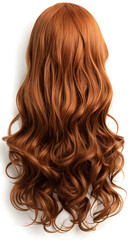 Naklejka premium Natural looking long hair cut brunette back view wig isolated on white background