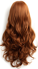 Naklejka premium Natural looking long hair cut brunette back view wig isolated on white background
