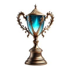 Fototapeta premium Luxury golden trophy empty with gemstone and vintage decoration isolated on white background
