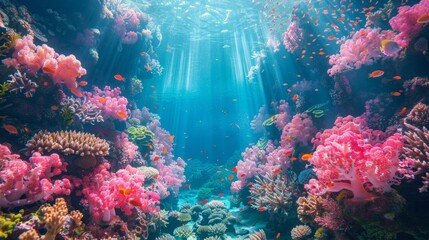 Naklejka premium underwater paradise, immersing oneself in the colorful coral reef, delving into the enchanting tropical underwater world, and embracing the vacation vibe to the fullest