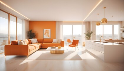 Fototapeta premium white and gold theme interior modern minimalism photo realism