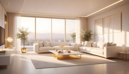 white and gold theme interior modern minimalism photo realism