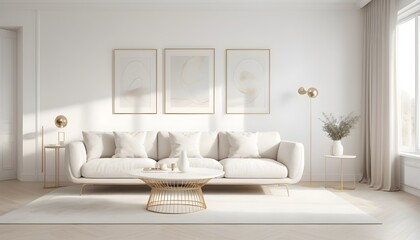 white and gold theme interior modern minimalism photo realism
