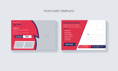 Real estate postcard design template. Business postcards, postcard templates, postcards, postcard layouts.