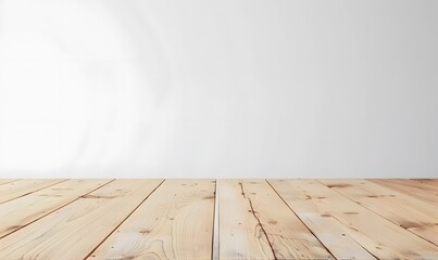 Light Wooden Table with White Wall Background