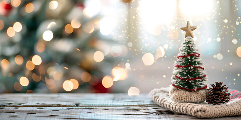 Merry christmas banner with christmas tree with bookeh background and copy space dark background
