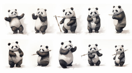 Naklejka premium set of panda on white background
