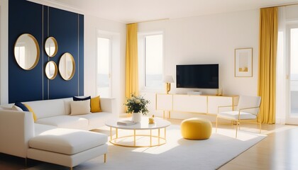 white and gold theme interior modern minimalism photo realism