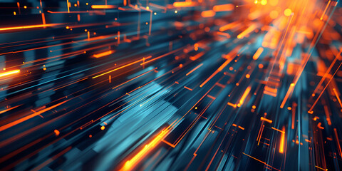 A blue and orange abstract background represents the rapid flow of information and data showcasing the power of big data technology
