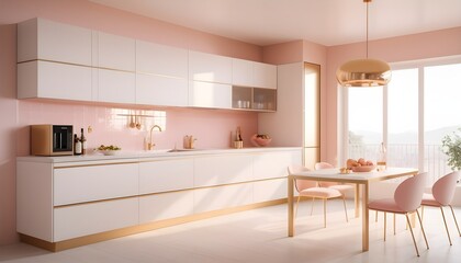 white and gold theme interior modern minimalism photo realism