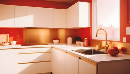 white and gold theme interior modern minimalism photo realism