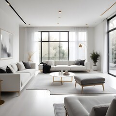 white and gold theme interior modern minimalism photo realism