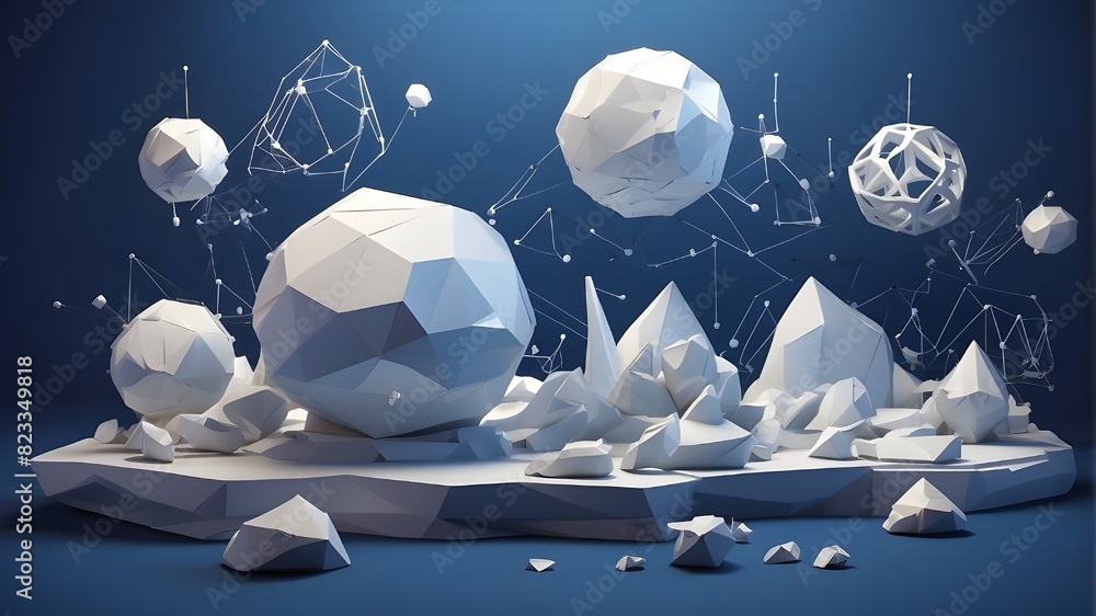 Aufkleber polygonal forms and abstract future technologies set against a deep blue backdrop. create an idea fo