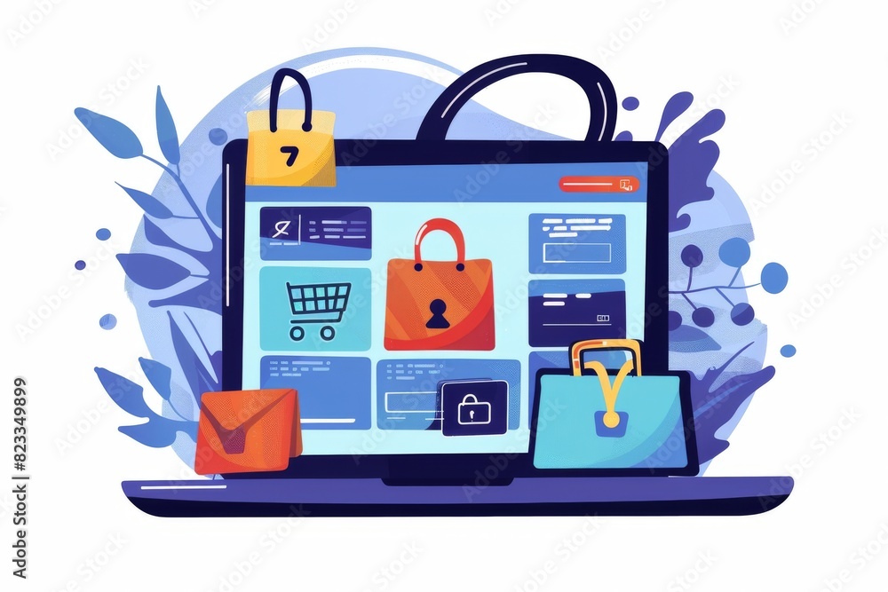 Poster advanced e commerce security with encrypted data protection, featuring secure online shopping and mo
